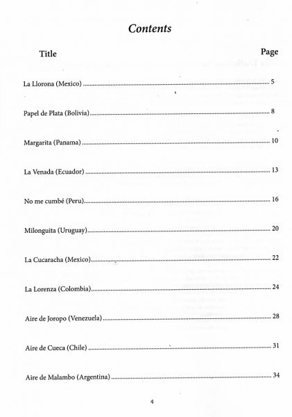 Latin American Folk Music for Classic Guitar, solo sheet music content