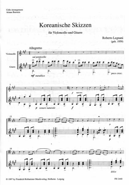 Legnani, Roberto: Koreanische Skizzen für Cello und Gitarre, Noten Beispiel