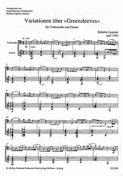 Legnani, Roberto: Variations on Greensleeves for Cello and Guitar, sheet music sample