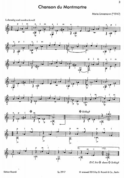 Linnemann, Maria: Collection, sheet music for solo guitar samole