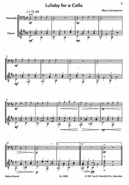 Linnemann, Maria: Kleine Streiche für Cello und Gitarre, leichte Stücke, Noten Beispiel
