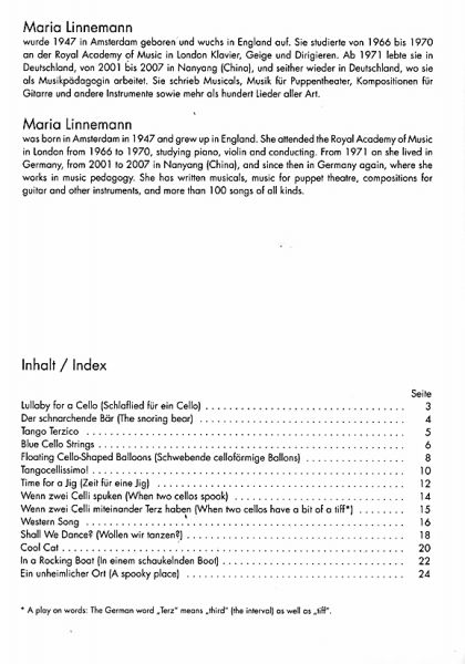 Linnemann, Maria: Kleine Streiche für Cello und Gitarre, leichte Stücke, Noten Inhalt
