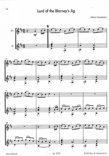 Linnemann, Maria: Two for the Road, 15 Duets for flute (melody instrument) and guitar, sheet music sample