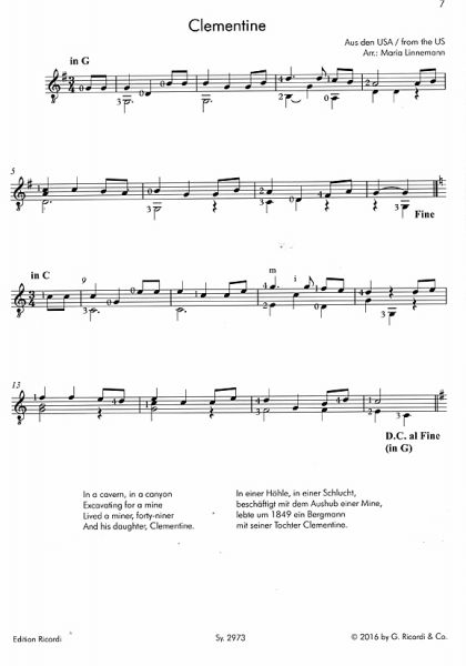 Linnemann, Maria: Volkslieder aus aller Welt - Folk Songs from all over the World für Gtarre solo Noten Beispiel