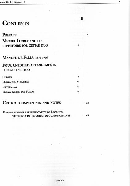 Llobet, Miguel: Manuel de Falla, Guitar Works Vol. 12 for Guitar Duo, sheet music content