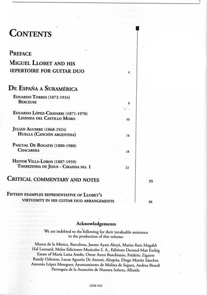 Llobet, Miguel: Guitar Works Vol. 10 - Duo Transcriptions - II, Noten für Gitarrenduo, frühes 20.Jh. Inhalt