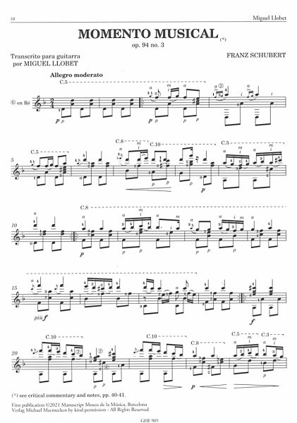 Llobet, Miguel: Complete Works for Solo Guitar Vol. 5: Sin palabras - Schubert, Mendelssohn, Schumann, Chopin, Noten für Gitarre solo Beispiel