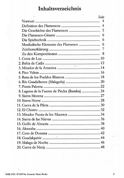 Luft, Volker: Flamenco Esencial - 20 Flamenco Solos für Gitarre, Noten und Tabulatur Inhalt