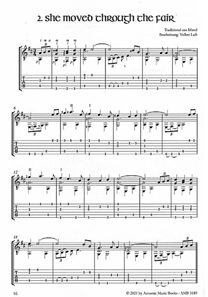 Luft, Volker: More Celtic Ballads für Gitarre solo oder Gesang/ Melodieinstrument in C und Gitarre, Noten  und Tabulatur Beispiel