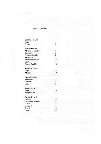 Bach, Johann Sebastian: Violin-Sonatas and Partitas für Mandoline solo, Noten und Tabulatur, ed. Mike Marshall Inhalt