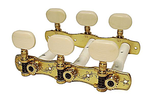 Machine heads for classical guitar made of brass, ivory-colored buttons
