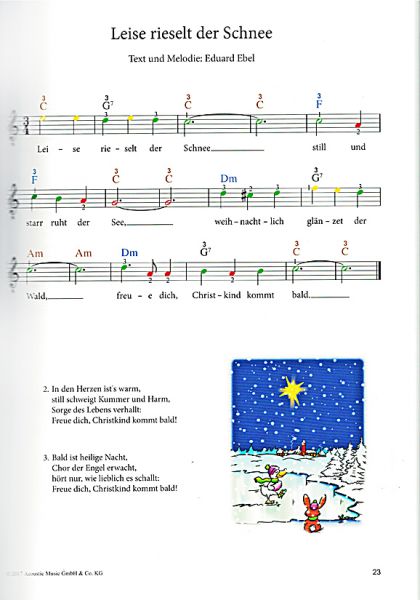 Mikolai, Burkhard: Weihnachtslieder für Gitarre mit bunten Noten Beispiel