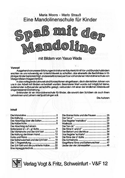 Moors, Maria & Strauß, Marlo: Spaß mit der Mandoline Band 1, Mandolinenschule für Kinder Inhalt