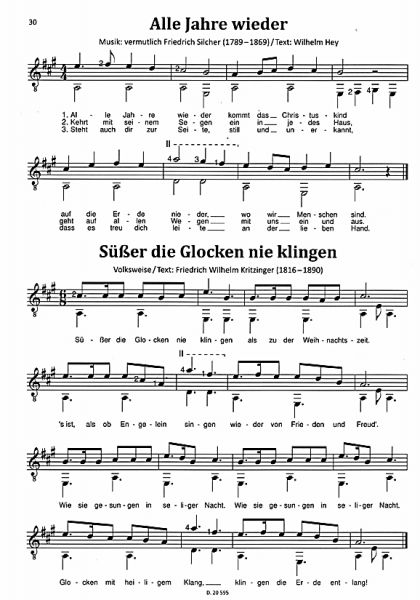 Morandell, Robert: Weihnachtslieder für Gitarrentiger, easy Christmas arrangements for guitar accompaniment, melody and solo, sheet music sample