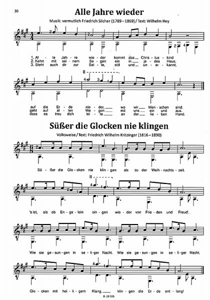 Morandell, Robert: Weihnachtslieder für Gitarrentiger, leicht arrangiert, Begleitung, Melodie und solo Gitarre, Noten Beispiel