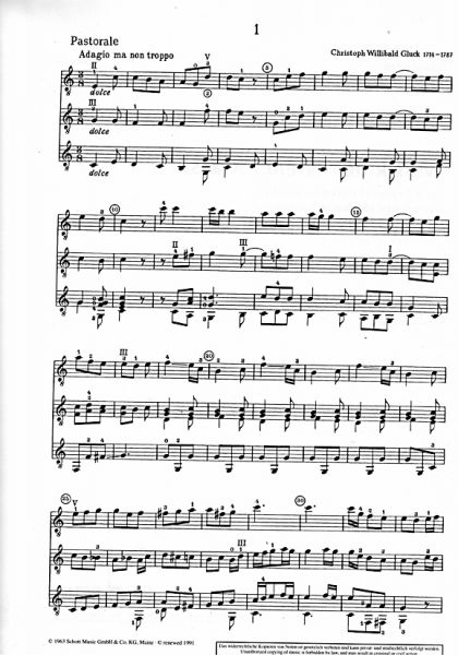 Musik der Wiener Klassik für 3 Gitarren (2 Oktavgitarren ad libitum), Noten Beispiel