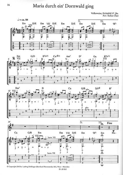 Oser, Stefan: Silent Guitar Night, Latin Fingerstyle Arrangements für 1-2 Gitarren, Noten und Tabulatur Beispiel
