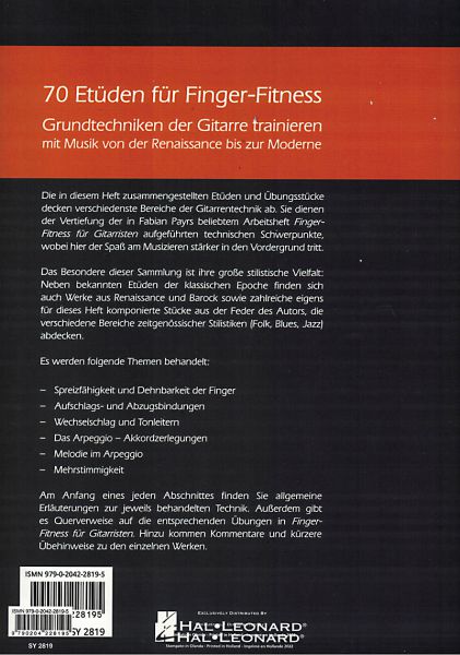 Payr, Fabian: 70 Etüden für Finger-Fitness, Gitarrentechnik, Noten Inhalt