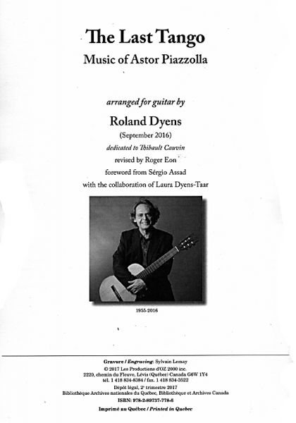 Piazzolla, Astor: The Last Tango, for guitar solo, arrangement Roland Dyens, sheet music content