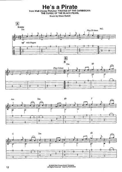 Pirates of the Carribean for guitar solo, sheet music sample