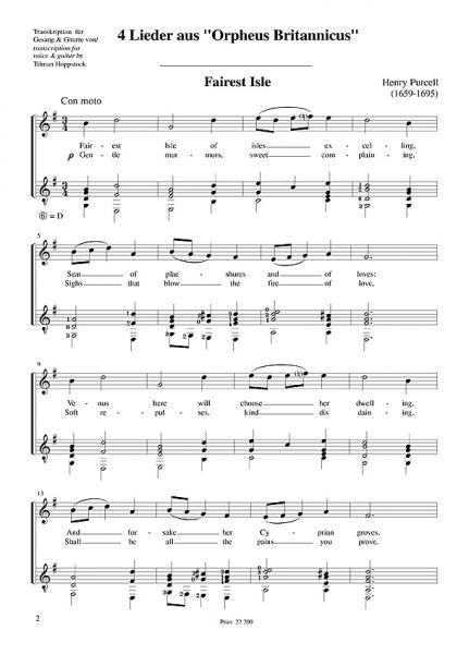 Purcell, Henry: 4 Lieder aus "Orpheus Britannicus" für Gesang und Gitarre, Noten Beispiel