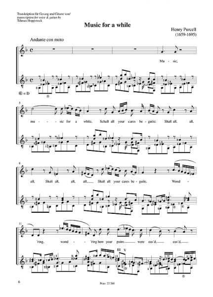 Purcell, Henry: 4 Lieder aus "Orpheus Britannicus" für Gesang und Gitarre, Noten Beispiel