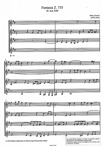 Purcell, Henry: Fantazias Z.735 und Z.743 für 4 Gitarren oder Gitarrenensemble, Noten Beispiel