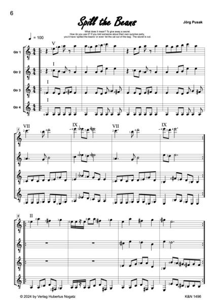 Jörg Pusak Roque Four for four guitars or guitar ensemble, sheet music sample