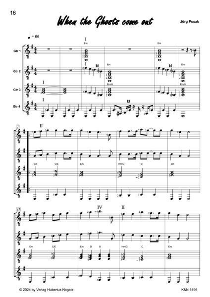 Jörg Pusak Roque Four for four guitars or guitar ensemble, sheet music sample