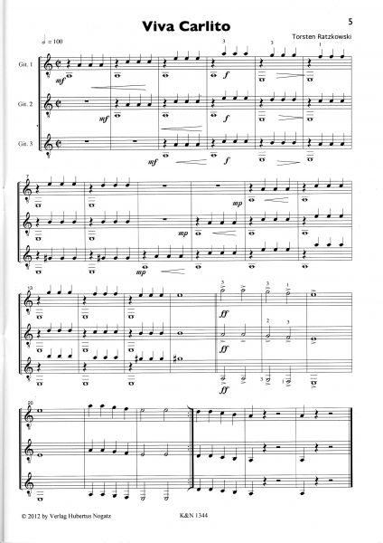 Ratzkowski, Torsten: Caramba for 3 Guitars or Guitar ensemble, sheet music sample