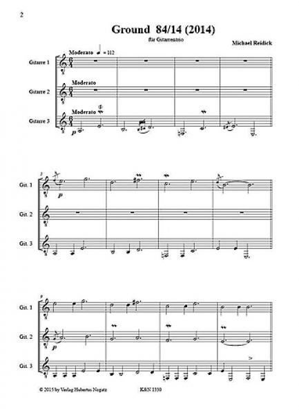 Reidick, Michael: Ground 84/14 for 3 guitars and Passacaglia Canonica for guitar canon, notes sample