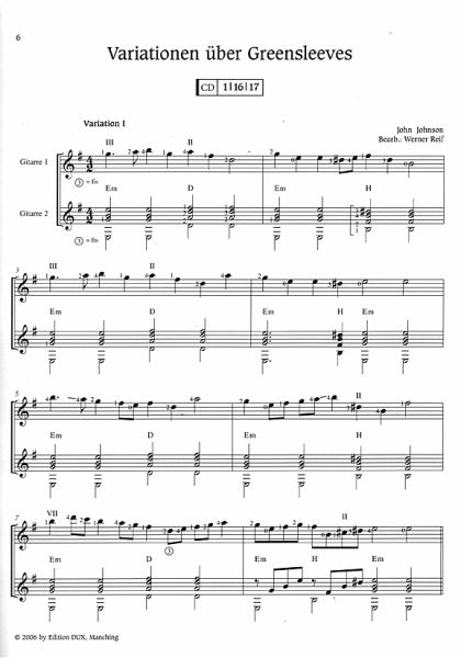 Reif, Werner: Lautenduette - Lute Duets of the Renaissance arranged for 2 guitars sheet music sample