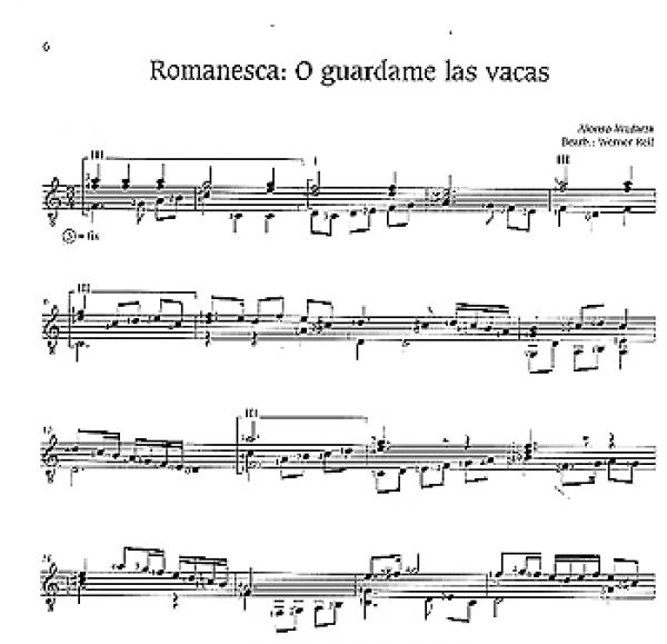 Reif, Werner: Lute pieces of  the Renaissance Spain for guitar solo, notes sample