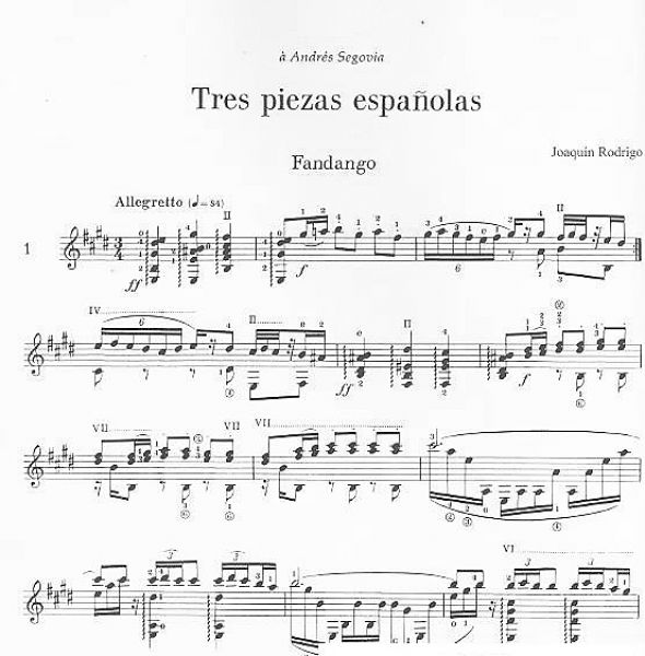 Rodrigo, Joaquin: Tres Piezas Espanolas for guitar solo, sheet music sample