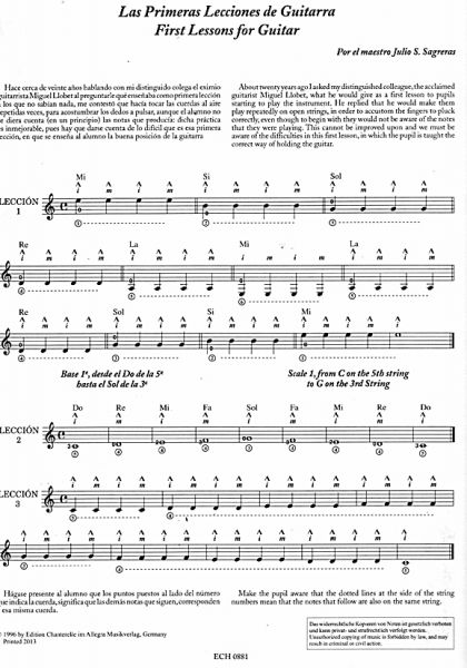 Sagreras, Julio: Guitar Lessons 1-3- Las Primeras, Segundas y Terceras Leciones, Guitar Method Vol. 1 to 3 sample
