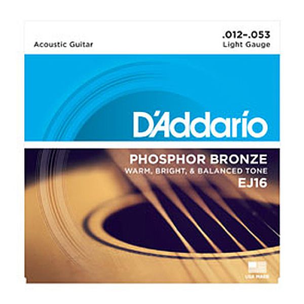 Strings for Acoustic Steel-string Guitar, D`Addario EJ16, light, 012 - 053, Phosphor Bronze