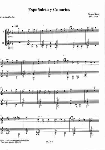 Sanz, Gaspar: Espanoletta y Canarios for Guitar Duo, sheet music sample