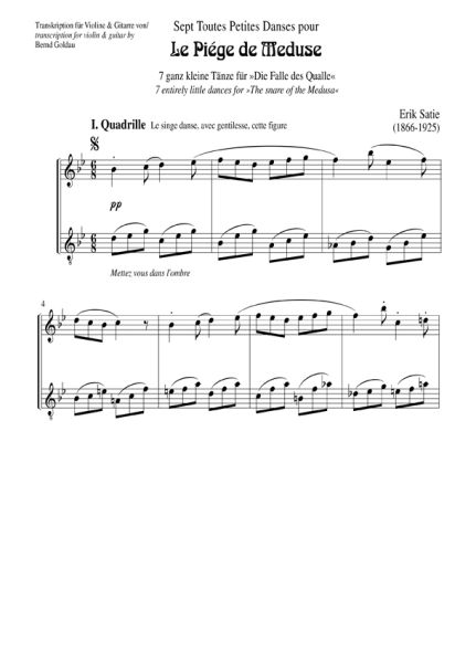 Satie, Eric: Le Piege de Meduse for Violin (Mandolin/ Flute) and Guitar, sheet music sample