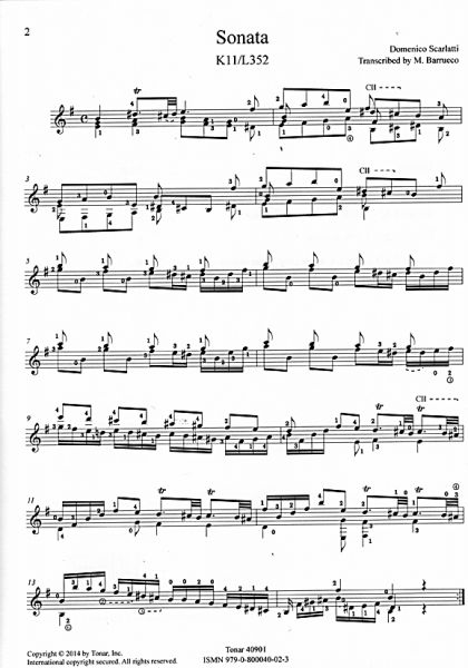 Scarlatti, Domenico: Five Sonatas, K11 K32, K27, K474, K531, Bearb. Manuel Barrueco, Gitarre solo, Noten Beispiel
