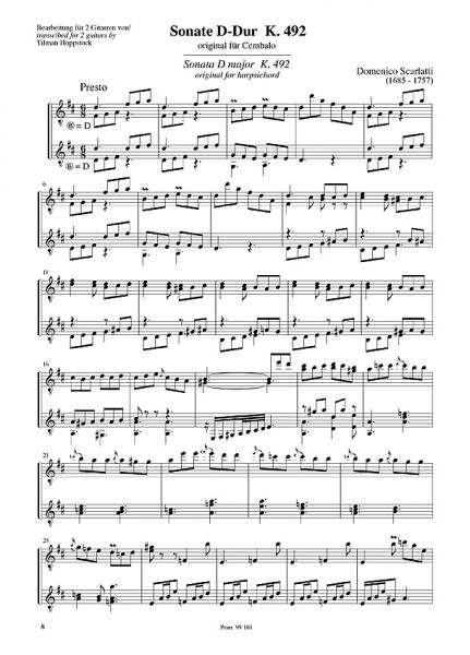 Scarlatti, Domenico: 2 Sonaten, K.175 und K.492 für 2 Gitarren, Noten Beispiel