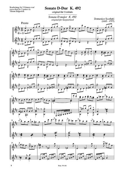 Scarlatti, Domenico: 2 Sonatas, K.175 and K.492 for 2 guitars, sheet music sample