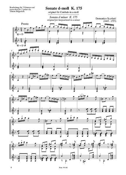 Scarlatti, Domenico: 2 Sonatas, K.175 and K.492 for 2 guitars, sheet music sample