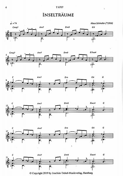 Schindler, Klaus: Inselträume - Island Dreams for guitar solo, sheet music sample