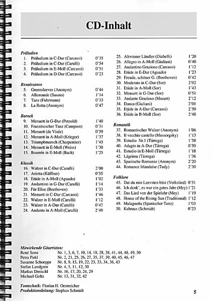 Das Klassische Gitarrenbuch, herausgegeben von Stephan Schmidt, Gitarre solo, Noten und Tabulatur Inhalt