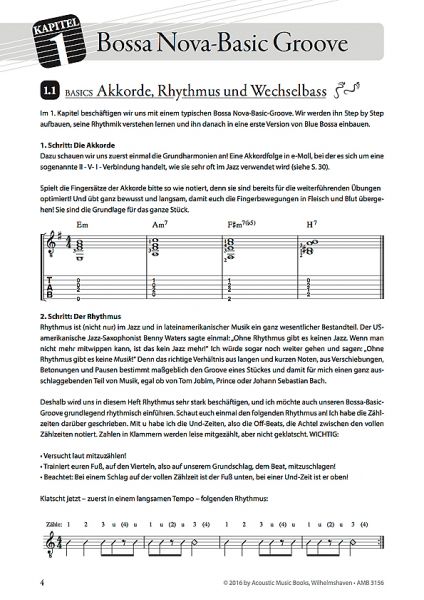 Schneider, Silvio: The Easy Way to Blue Bossa, Gitarrenworkshop zum Einstieg in die lateinamerikanische Musik, Noten Beispiel