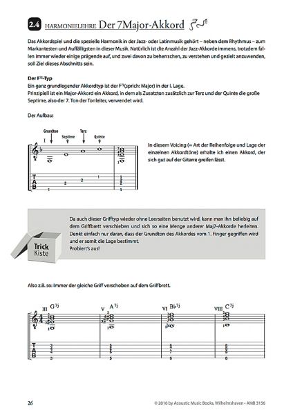 Schneider, Silvio: The Easy Way to Blue Bossa, Guitar workshop for Latin American music, notes and tab sample