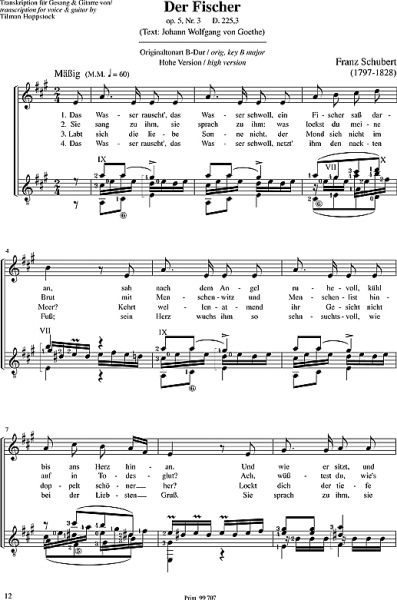 Schubert, Franz: 15 Lieder nach Texten von Goethe (2) für Tenor und Gitarre - Lieder mit Gitarre Band 7, Noten Beispiel