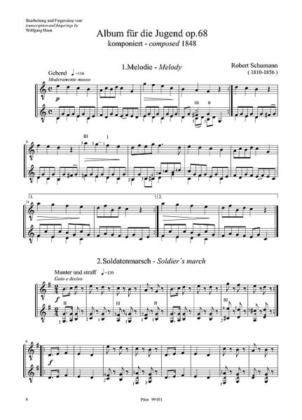 Schumann, Robert: Album for the Youth Vol. 1, No., 1-24, for 2 guitars, sheet music sample