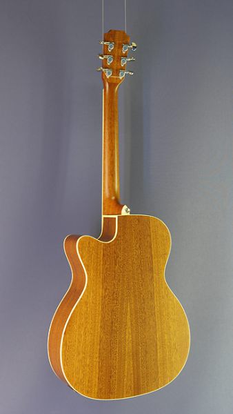 Acoustic guitar with pickup J.N. EZRA, Steel-string guitar with solid cedar top, OM shape, sunburst, back view