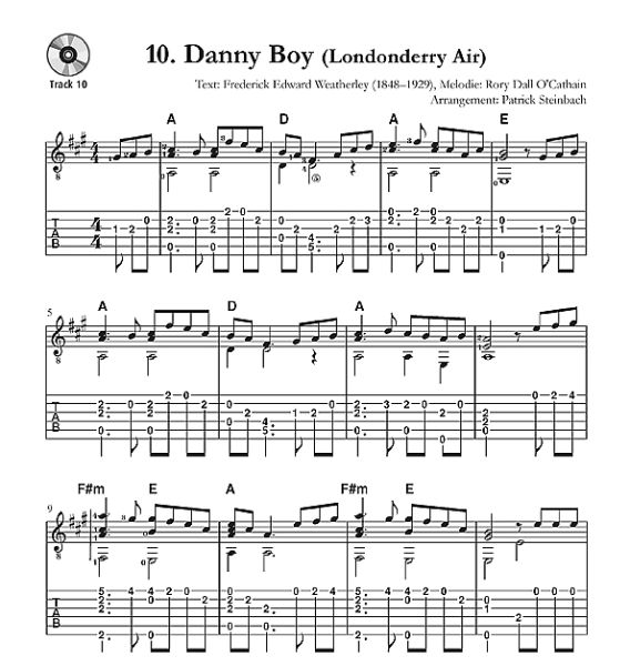 Steinbach, Patrick: Irish Guitar Tunes for solo guitar or melody instrument and guitar,  standard notation and tab sample